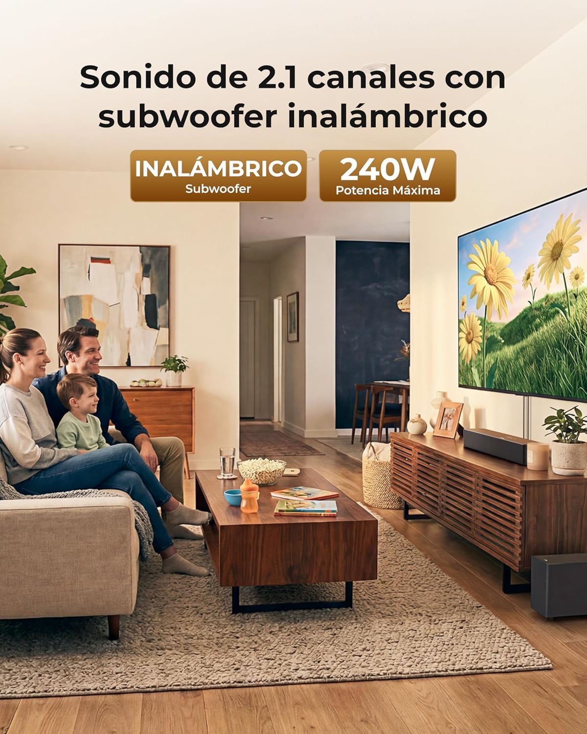 ULTIMEA Barra de Sonido 2.1 con Subwoofer Inalámbrico, Control por App, VoiceMX y BassMX, 240W Potencia Máxima para Smart TV,Óptico,HDMI, Bluetooth 6.0, Graves Ajustables, Poseidon M30(Modelo 2026)