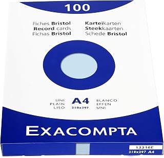 Exacompta 13316E Packung (mit 100 Karteikarten, ungelocht DIN A4, 210 x 297 mm, 205 g, blanko, ideal für die Schule) 1er Pack azurblau