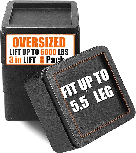 Miniatura 8 de Elevadores de cama de gran tamaño, elevación de 3 pulgadas, paquete de 8 elevadores de sofá resistentes, ajustables de 369 pulgadas, marco de cama