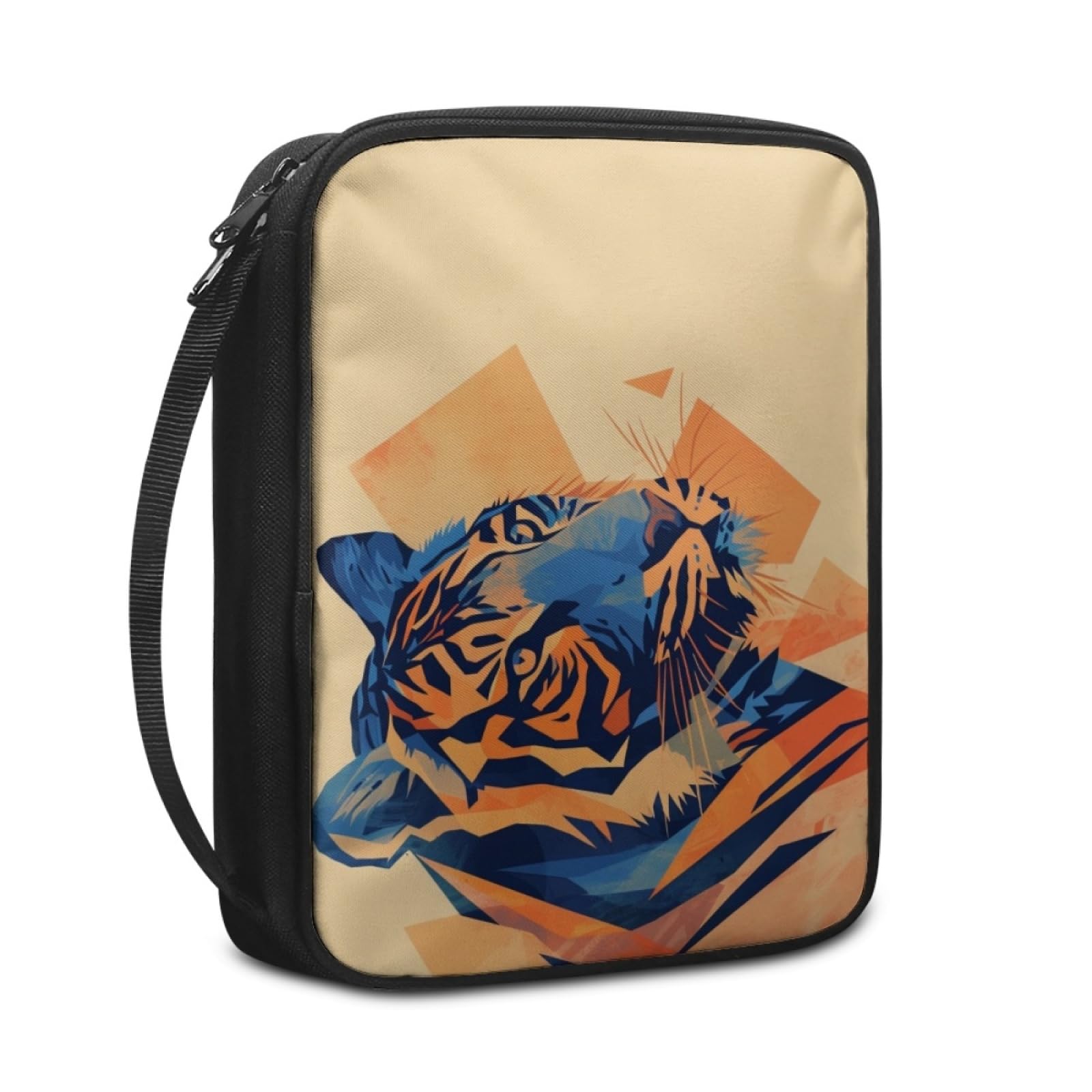 Custodia Libro Tigre Blu Arancione Copertura Bibbia con Manico Cerniera Tela in Poliestere per Uomo Donna Porta Libro Grandi Capacità Custodia per Libri 27.5x22.5x5.5 cm