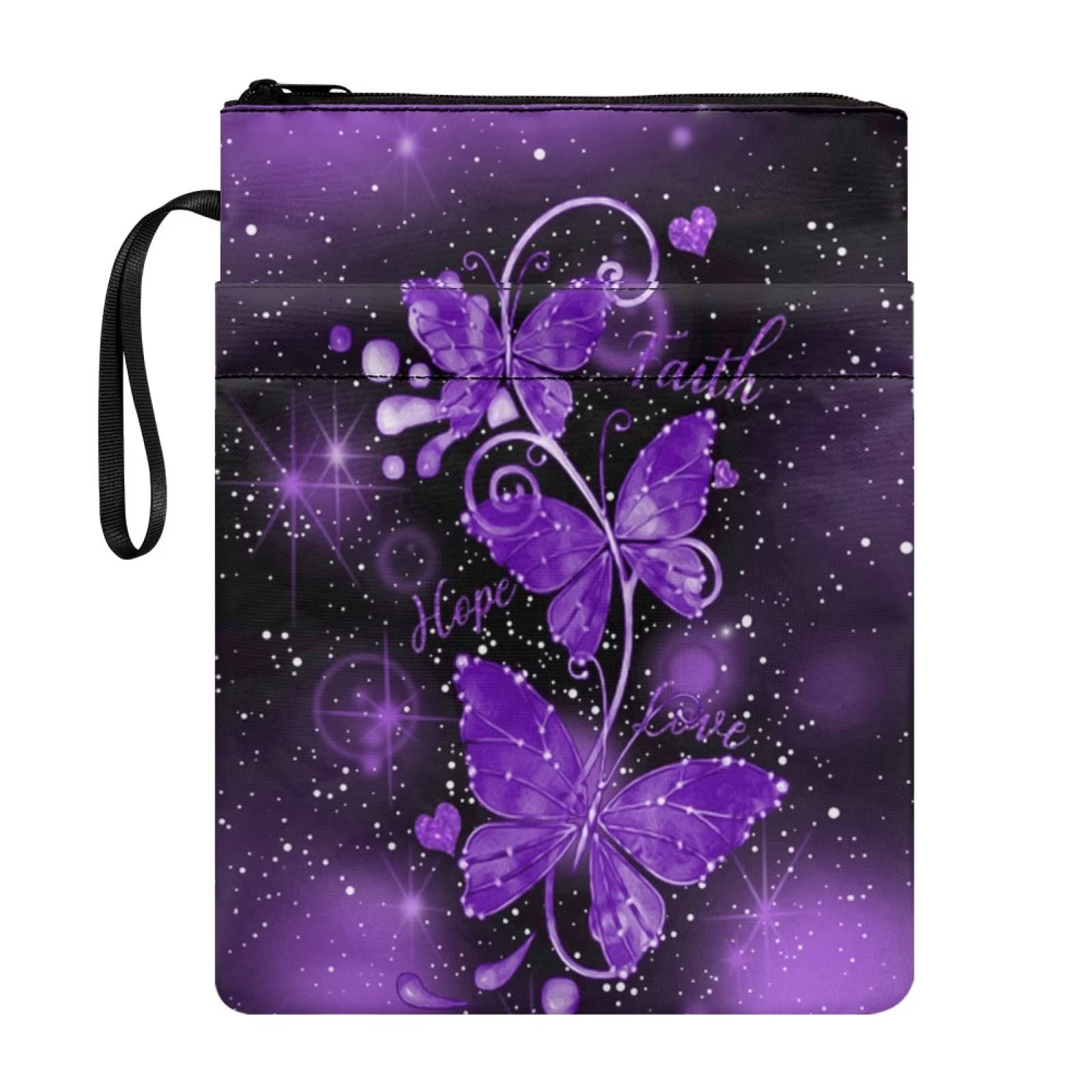 SEANATIVE Purple Butterfly Print Book Sleeve Book Covers Portable Book Pouch with Zipper and Front Pocket for Girls Women Student