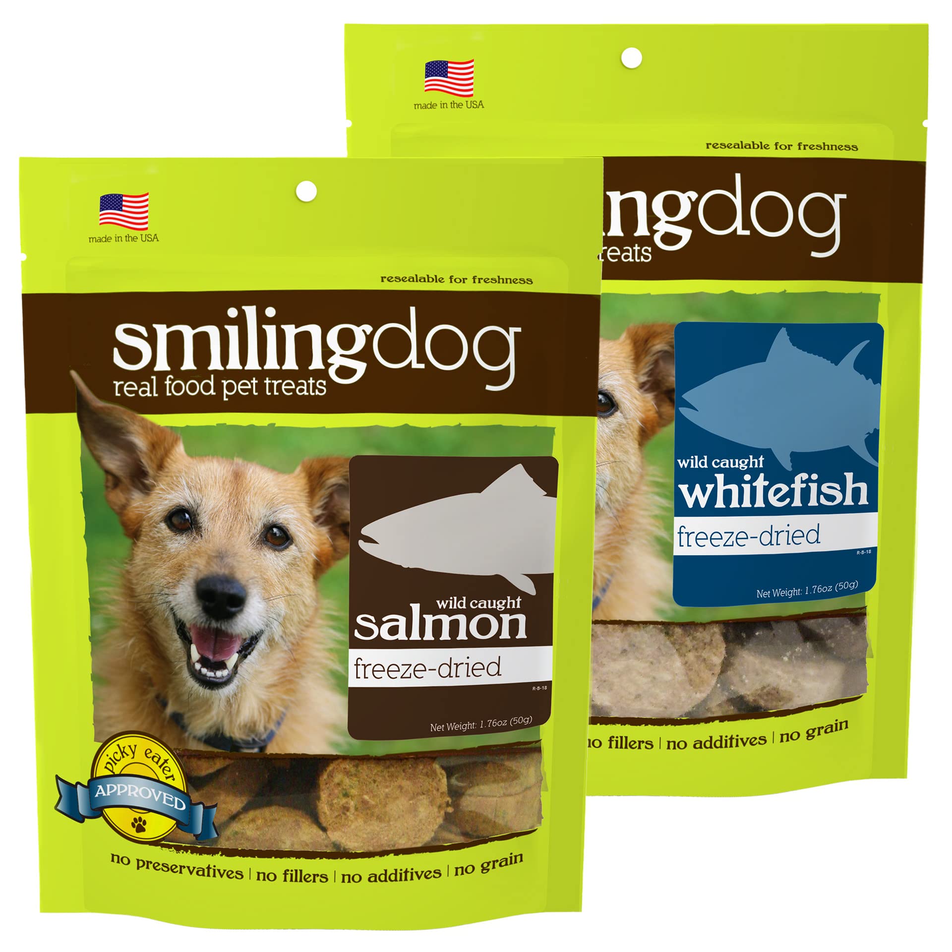 HerbsmithSmiling Dog Treats – Freeze Dried Raw Salmon & Whitefish – That’s 100% it [Bundle of Salmon & Whitefish]