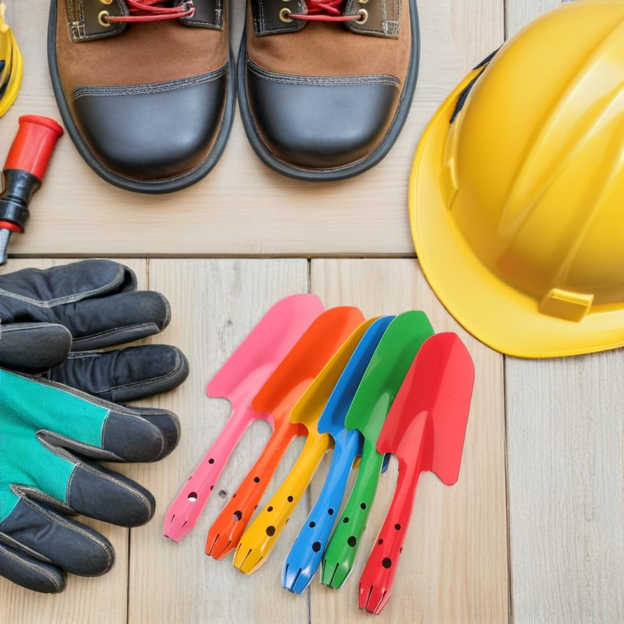 TEHAUX 18pcs Colorful Garden Shovels, Small Garden Trowel Set, Metal Hand Shovels for Soil Planting Digging Weeding Transplanting Beach Sand, 6 Colors