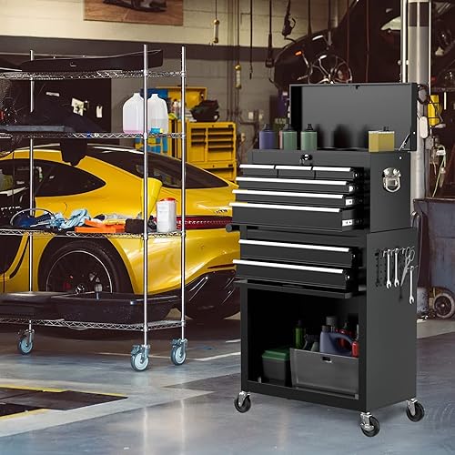 Miniatura 9 de Caja de herramientas de alta capacidad, caja de herramientas rodante con 8 cajones, caja superior portátil con cerradura, armario de almacenamiento