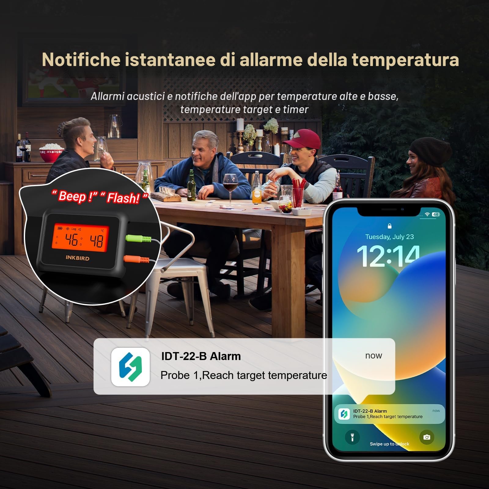 INKBIRD Bluetooth Termometro Cucina Digitale a Doppia Sonda per Carne BBQ con App e Allarmi di Temperatura