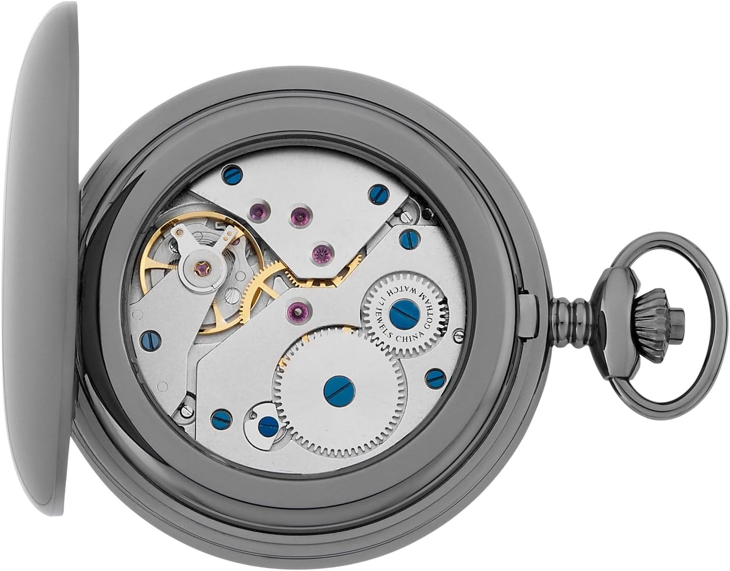 Gotham Men's Classic Gunmetal Plated Polished Case Double Hunter 17 Jewel Mechanical Pocket Watch # GWC18808BBK