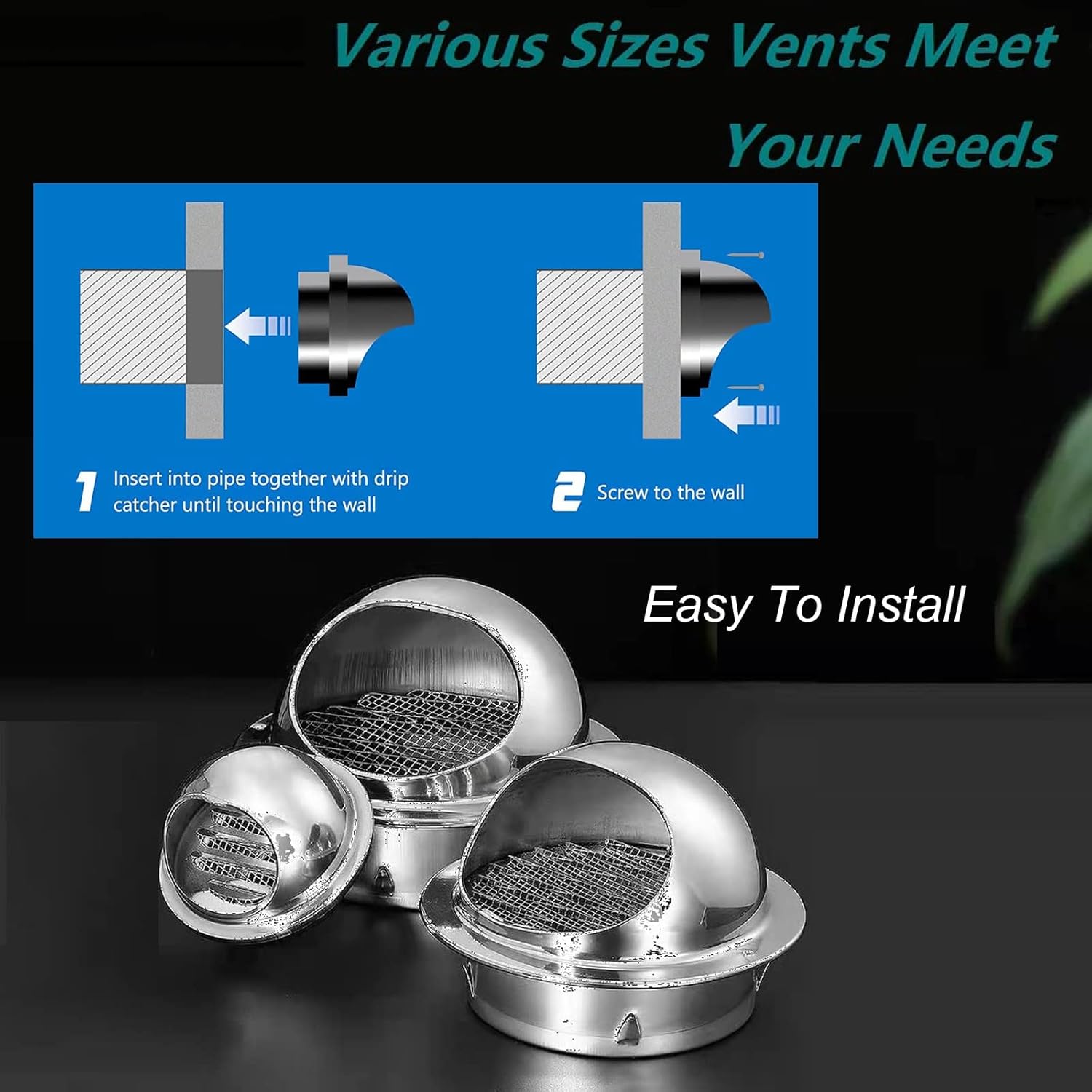 Vent Cap Wall Round Exhaust Hood, Clothes Dryer Replacement Vents External Stable Durable Weatherproof, for Room Exhaust Ventilation, Beautify Exterior Wall Air Vent Ventilation Grill Hood