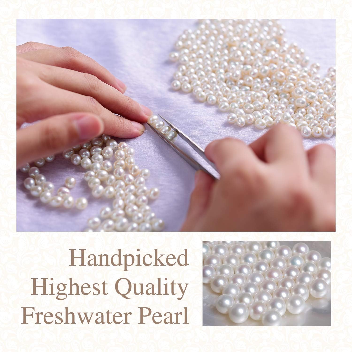 Ears14K Gold AAAA+ Handpicked Near Round Freshwater Cultured White Pearl Ears Studs Set for Women and Girls,C