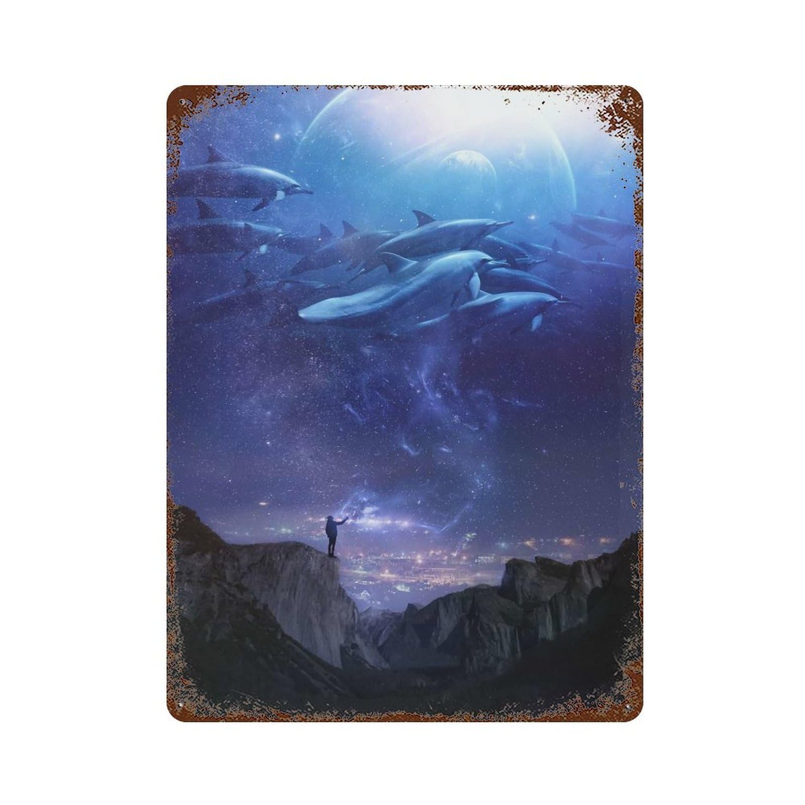 Celestial Waters Aged Metal Wall Plaque 15.7"x11.8", Industrial Home Decor for Pub, Kitchen And Man Cave Decor
