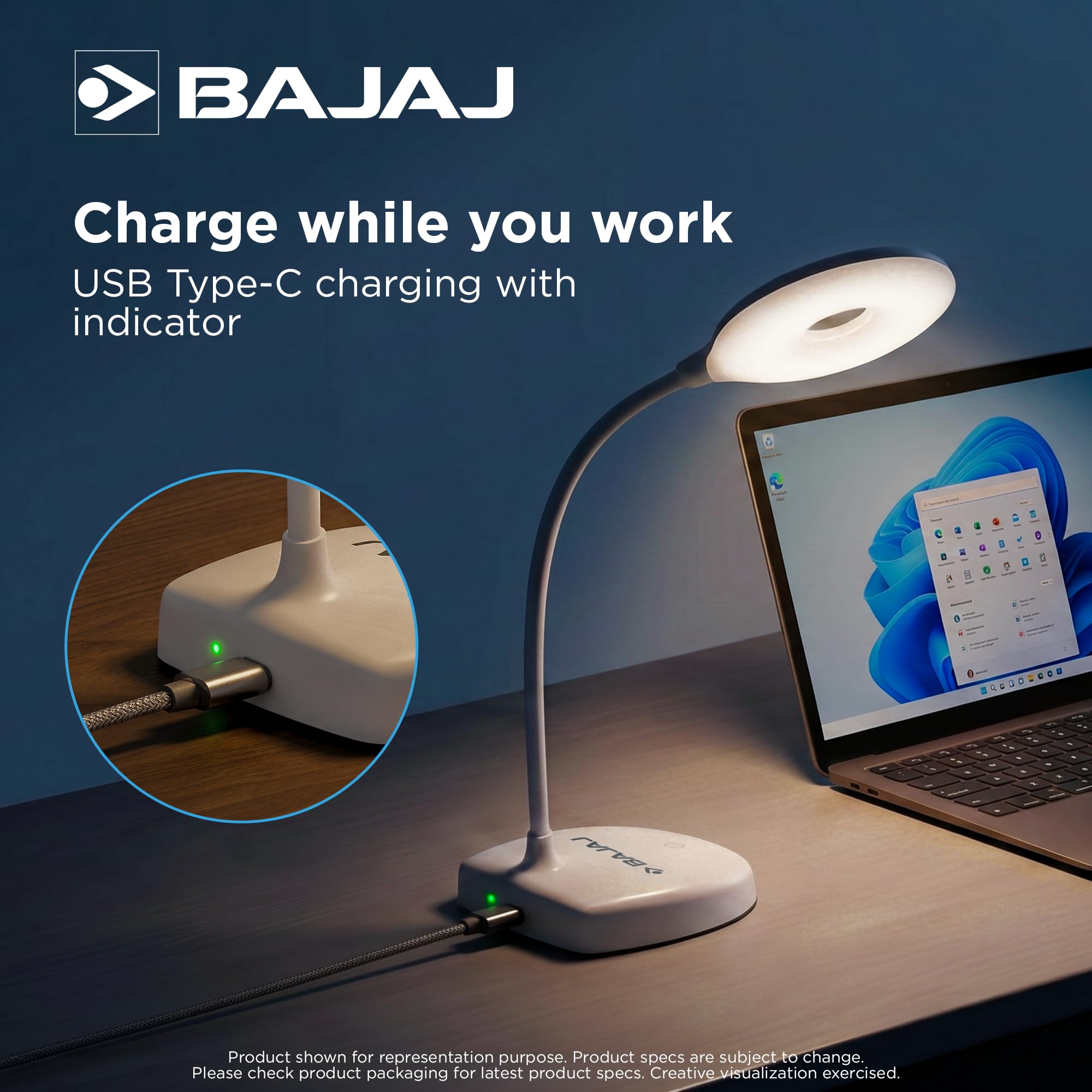 Bajaj Softlite LED Table Lamp - 3 Color Modes, Rechargeable -6