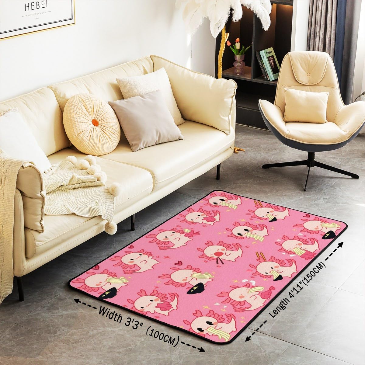 Loussiesd Lustige Axolotl Teppich 150x200cm Nette Axolotl Fisch Geschenke für Kinder Jungen Mädchen Modern Teppich Ultra weiche Axolotl gezogen Nudeln Muster Wohnzimmerteppich Küchenteppich