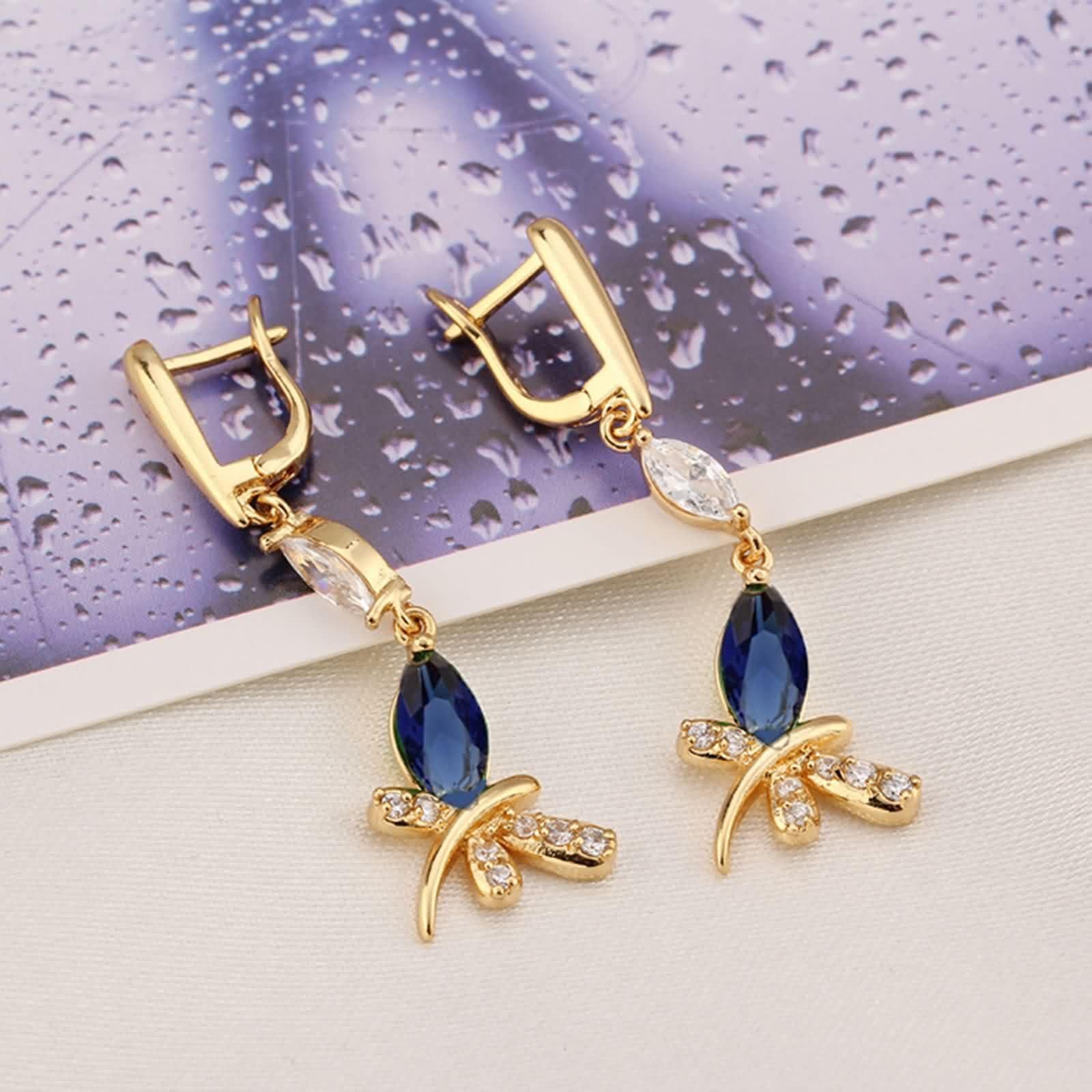 Epinki Ohrringe Frauen 18 Karat Au750 Weißgold, Libelle Ohrhänger mit Moissanit Marquiseschliff, 18K Gold Moissanit Damenohrringe Echte Goldschmuck, Silber