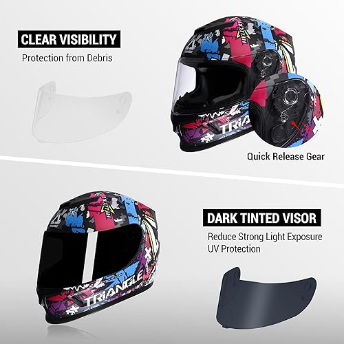 Miniatura 2 de TRIANGLE Cascos de motocicleta para niños Cascos de cara completa para jóvenes, ligeros, con 2 visores, aprobados por DOT