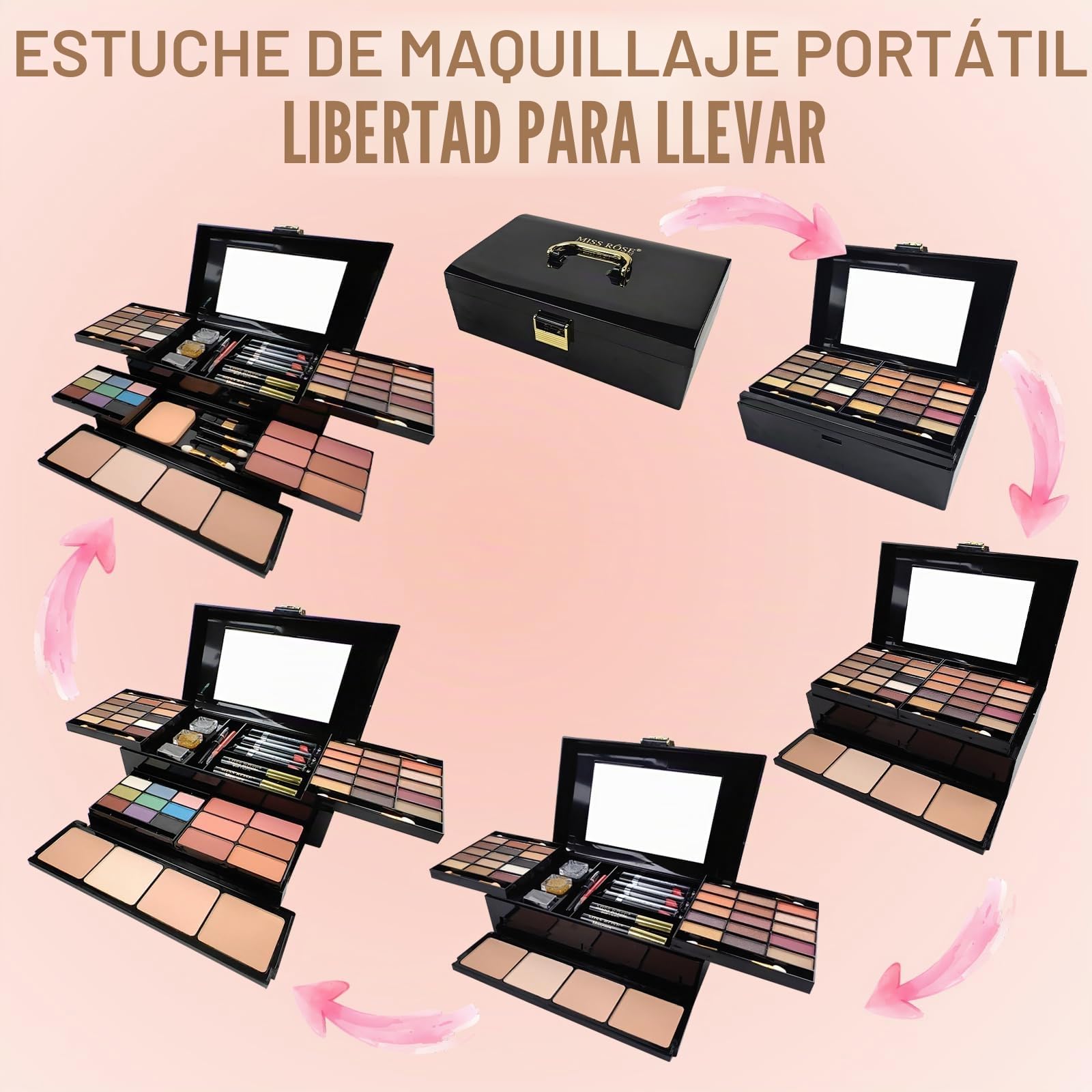 Calendario de Adviento 2024, juego de maquillaje, 39 colores, juego de regalo multifunción, selección de vacaciones, caja de belleza con paleta de sombras de ojos, pintalabios, colorete, rímel