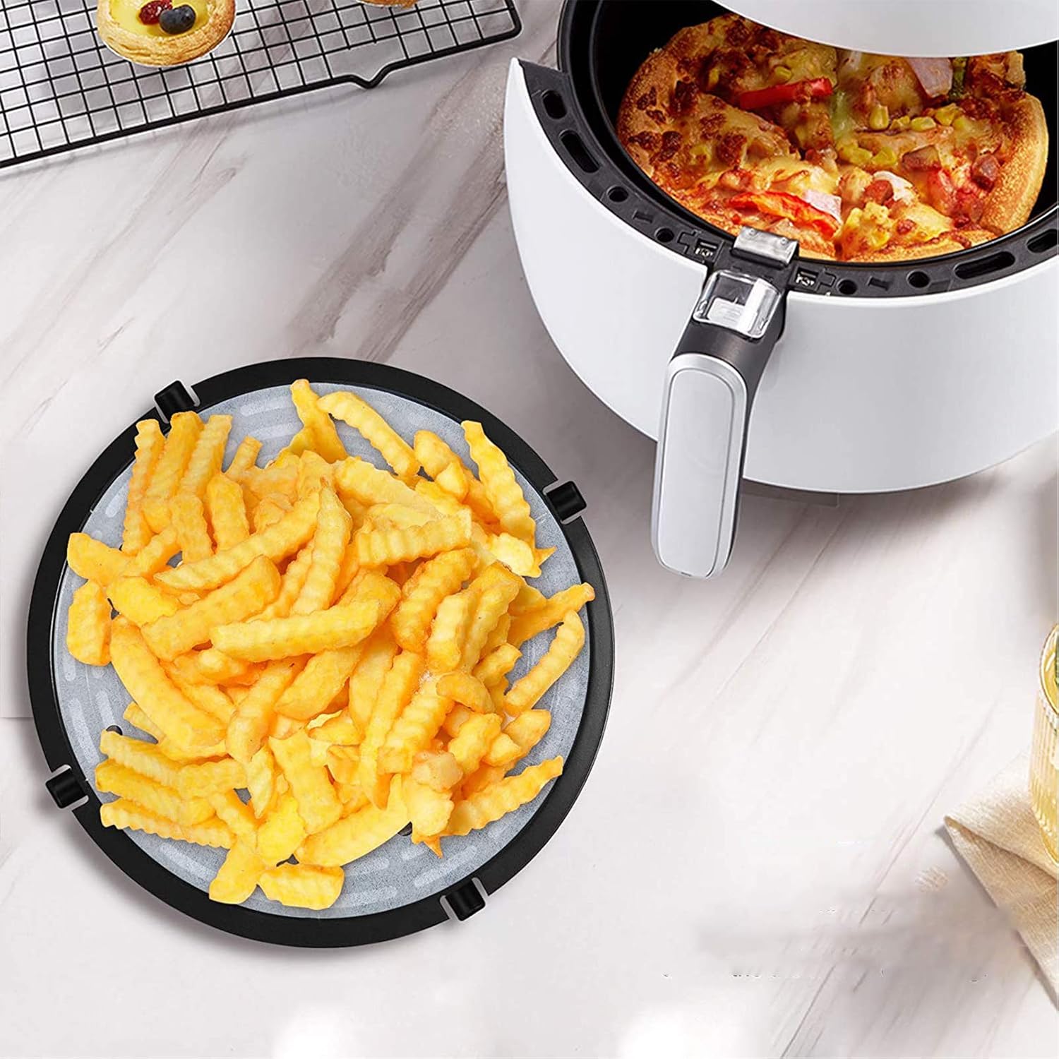 Air Fryer Grill Pan Replacement, 7.48'' Air Fryers Accessories, Non-Stick Fry Pan Crisper Plate For Gowise, Powerxl, Gourmia, Dash, Emeril Lagasse Air Fryer Pans, Dishwasher Safe (7 inch)