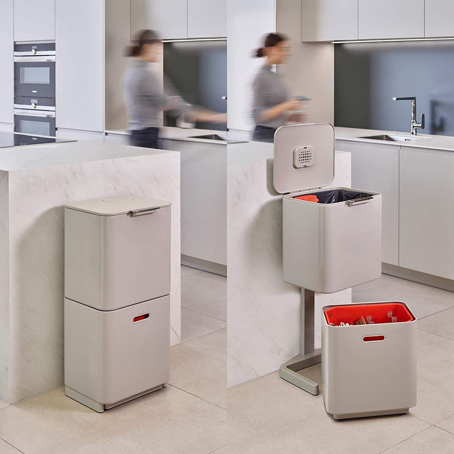 Joseph Joseph 30061 Totem Max Unità Separazione e Riciclaggio Rifiuti, Pietra, 60 l