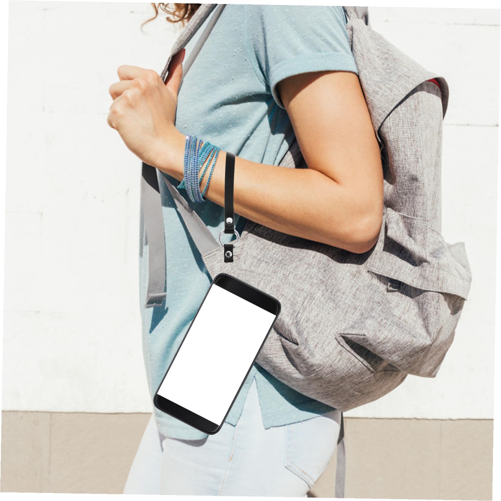 Kamera und Schlüssel Handgelenkschlaufe aus Leder Handy Armband mit Ring Schwarz Vielseitig Kompatibel Abnehmbar und Langlebig