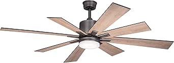 VAXCEL Crawford 60 in. Dark Nickel Indoor Rod Mount Farmhouse Ceiling Fan with Reversible Oak-Black Walnut Blades, Dimmable LED Light Kit and Remote Control, 6 Speeds, Energy Efficient DC Motor