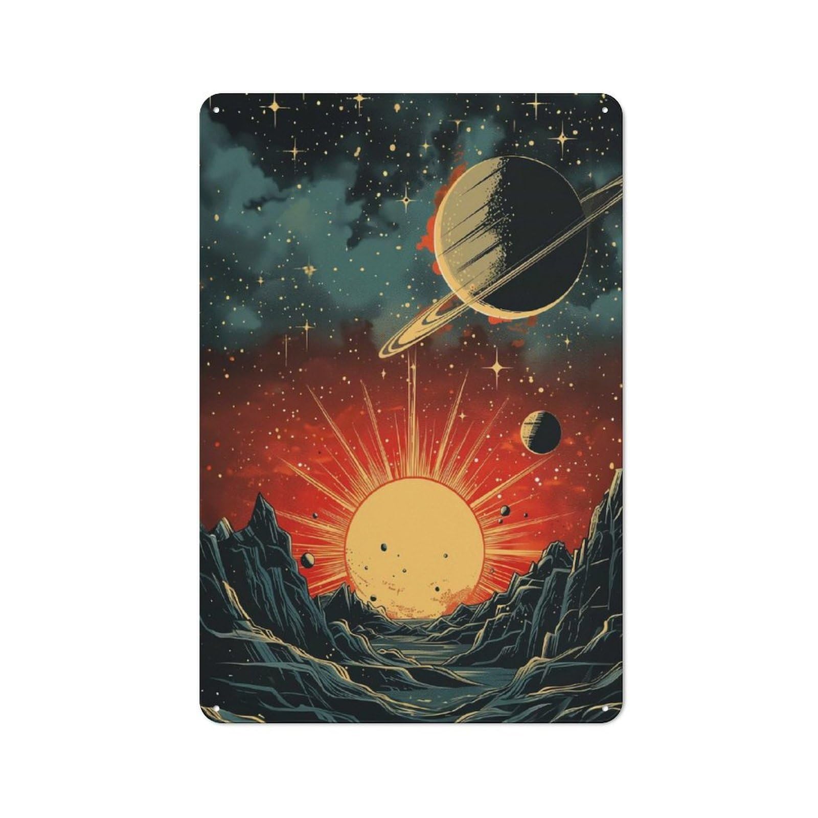 Nostalgic Solar System Fantasy Poste Decorative Tin Plaque 30x20cm, Classic Pub Decor for Diner, Restaurant, Shed Or Kitchen