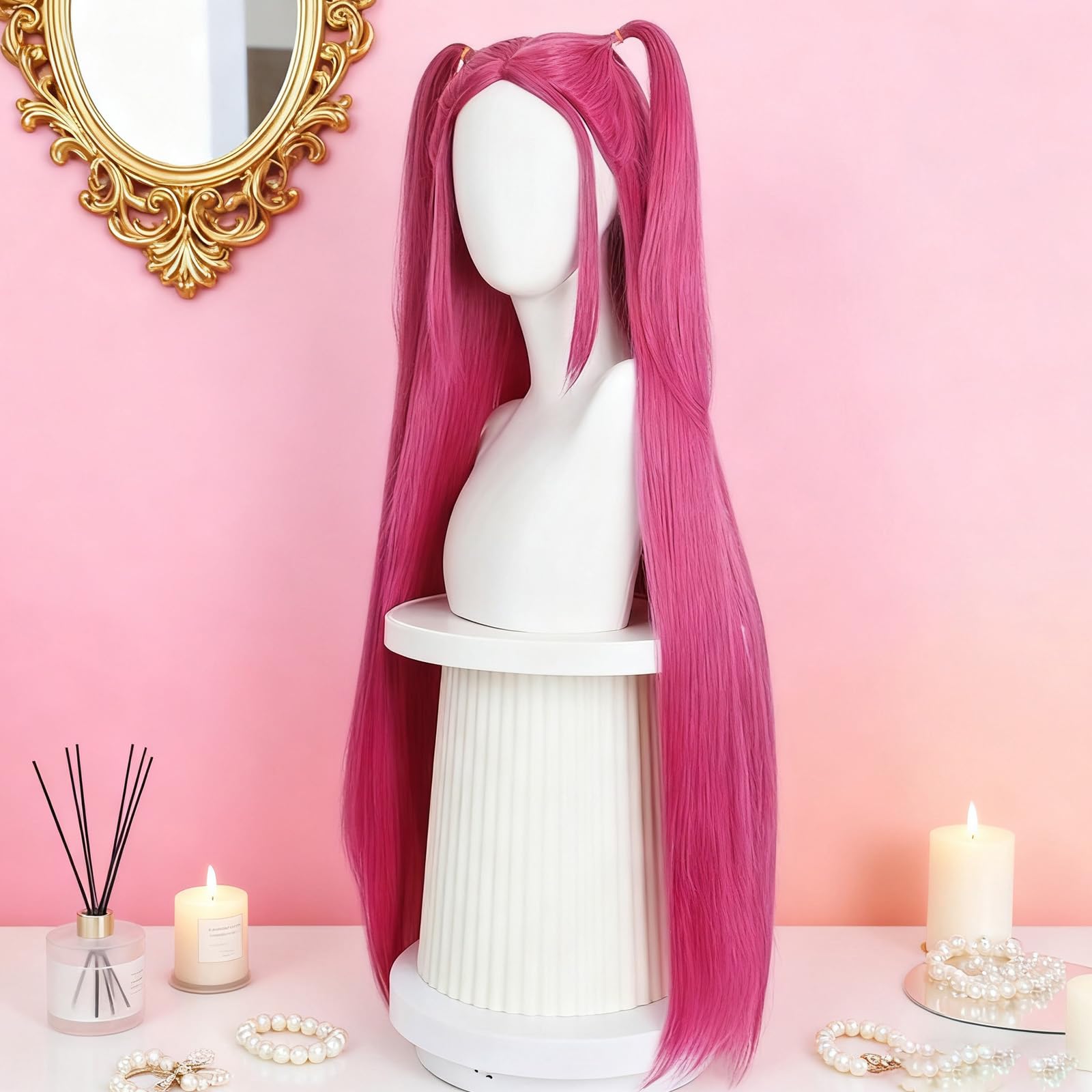 Perruque Miira Huntters, Miira Perruque Pour Les Fans, Cheveux Longs Droits Wig, pour Halloween et Carnaval (B)
