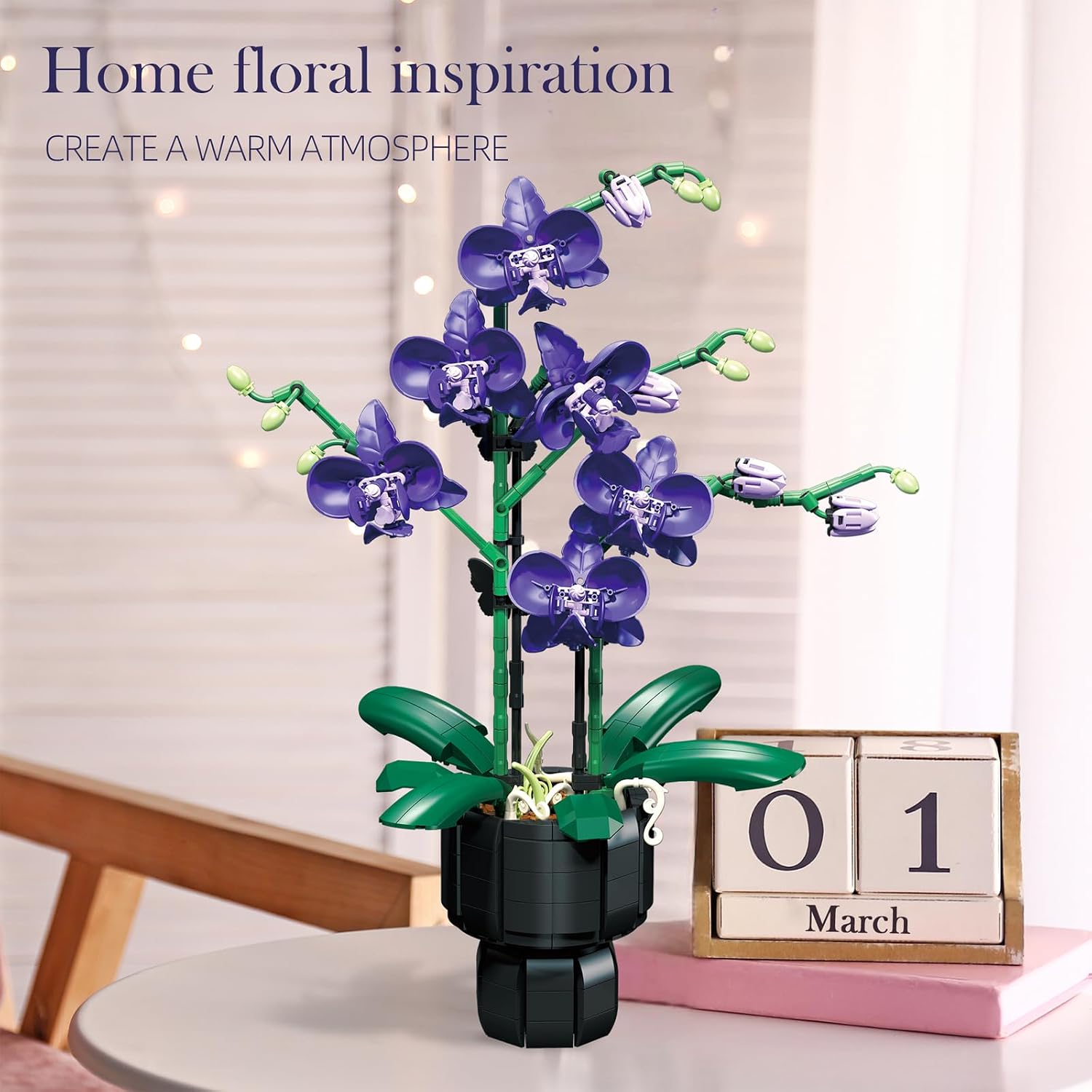 Purple Orchid Flower Building Blocks Set – 666 PCS DIY Artificial Flower Kit for Elegant Home Decor, Table Display, Compatible with Lego Flowers, Artistic Gift for Ages 6+