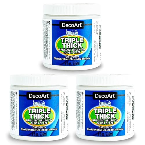DecoArt Triple Thick Gloss Glaze - Jar, 8fl oz (3 Pack) - Clear - 8 Fl Oz (Pack of 3) - 24 fl oz