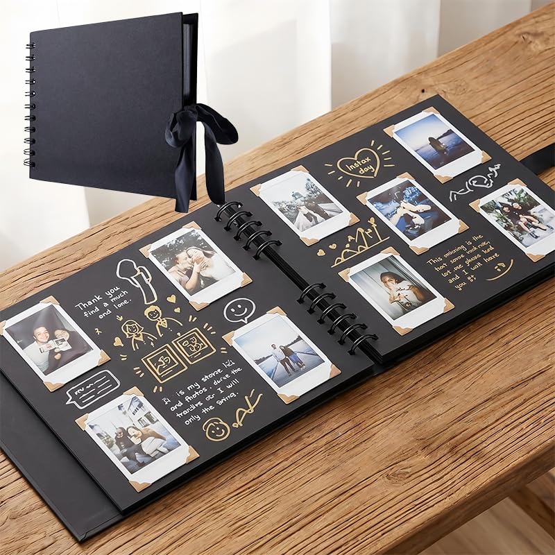 Álbum de recortes de 60 páginas, libro de fotos de 6 x 8 pulgadas, libro de recuerdos de papel kraft de 230 g/m2, suministros para diario de viaje y álbumes de recortes para regalos de cumpleaños y festividades, y almacenamiento de fotos, negro miniatura 1