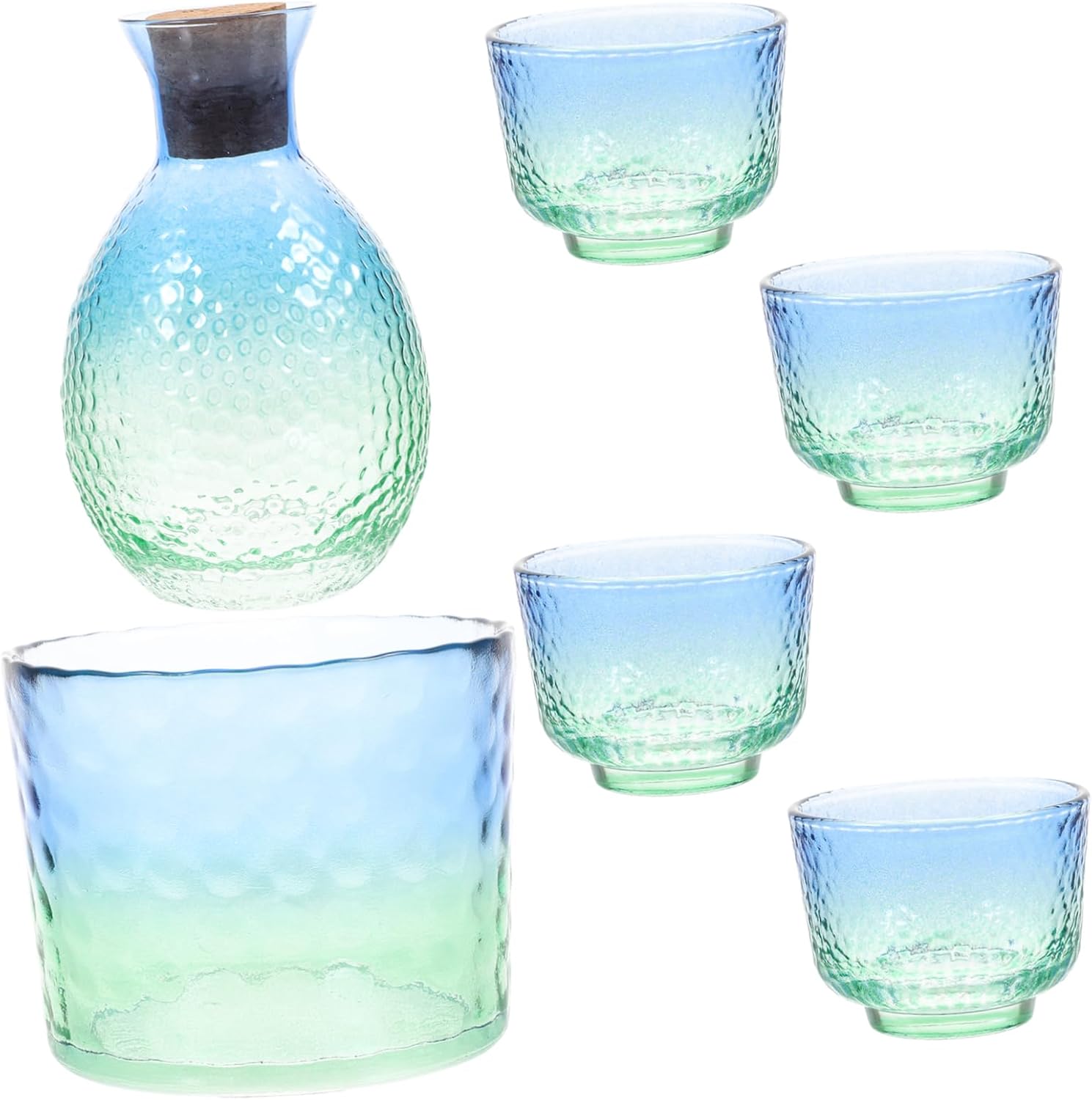 PRETYZOOM Japanese Sake Set Decorative Sake Bottle and 4 Glass Cups Hammered Texture Design for Home Dining and Restaurant Use