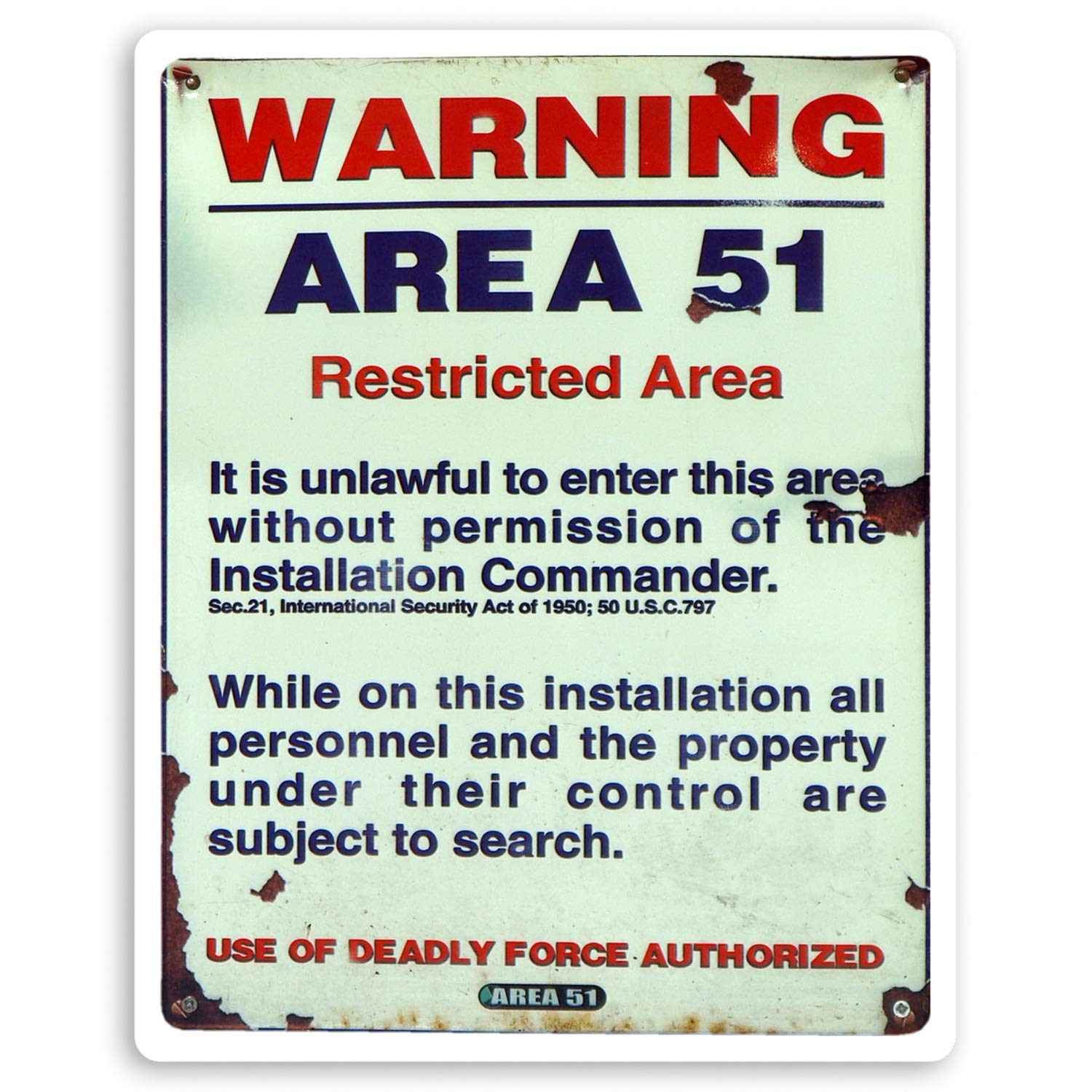 Destination Vinyl Ltd Multi 2 X 10Cm Rustic Area 51 Sign Vinyl Stickers - Ufo Aliens Usa Joke Sticker #34821 (10Cm Tall)