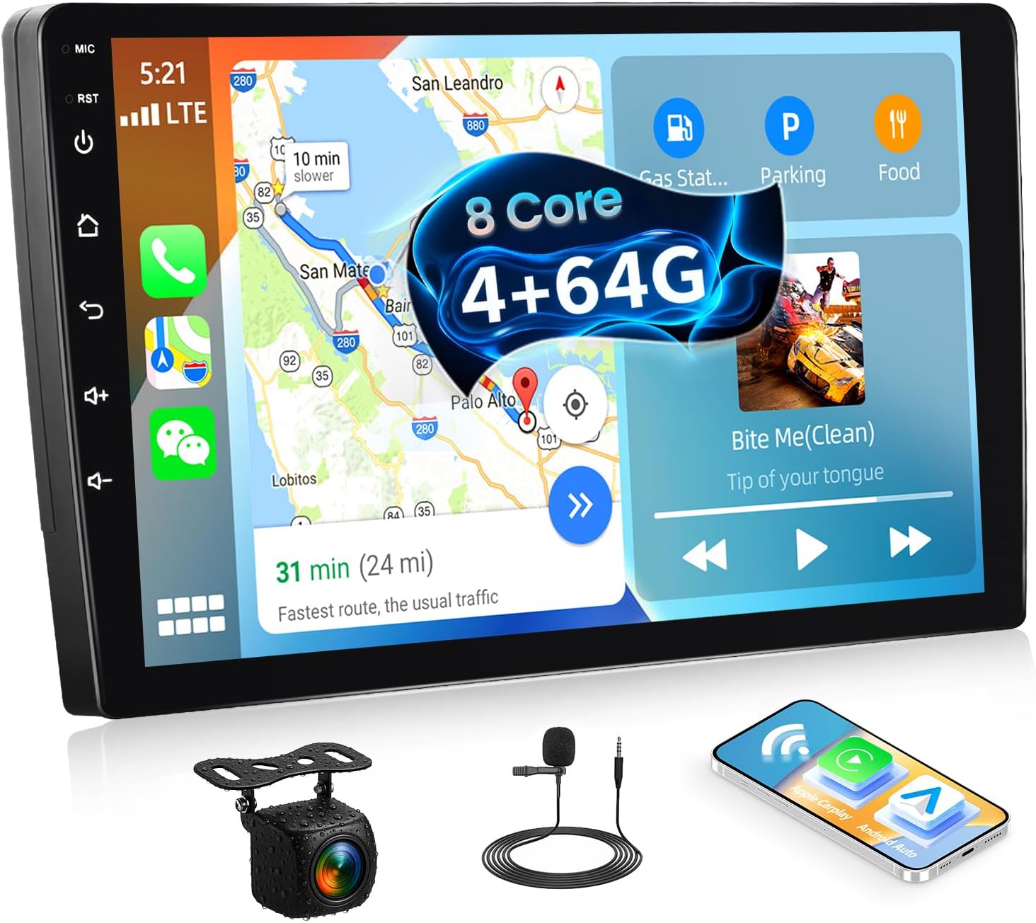 [8-Core 4+64GB] Android 13 Double Din Car Radio Stereo with Wireless Carplay&Android Auto,9 Inch Car Radio Support Mirror Link WiFi GPS Navigation Bluetooth FM/RDS Radio EQ/DSP/SWC+AHD Backup Camera