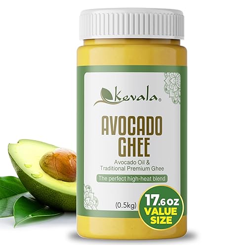 Kevala Aguacate Ghee - Mezcla de aceite de aguacate prensado en frío y ghee, hecho con leche de vaca alimentada con pasto, sin caseína y sin