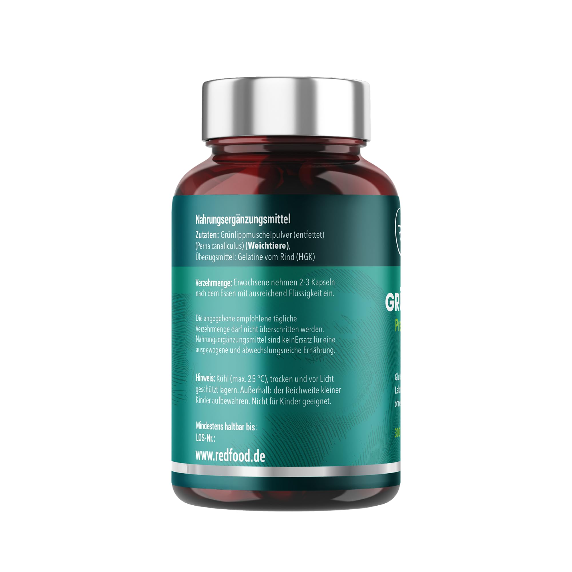 GRÜNLIPPMUSCHEL PREMIUM KAPSELN 1500 MG GRÜNLIPPMUSCHELPULVER PRO PORTION HOCHDOSIERT XXL DOSE 300 KAPSELN 5-3 MONATSVORRAT OHNE MAGNESIUMSTEARATE MADE IN GERMANY VON REDFOOD