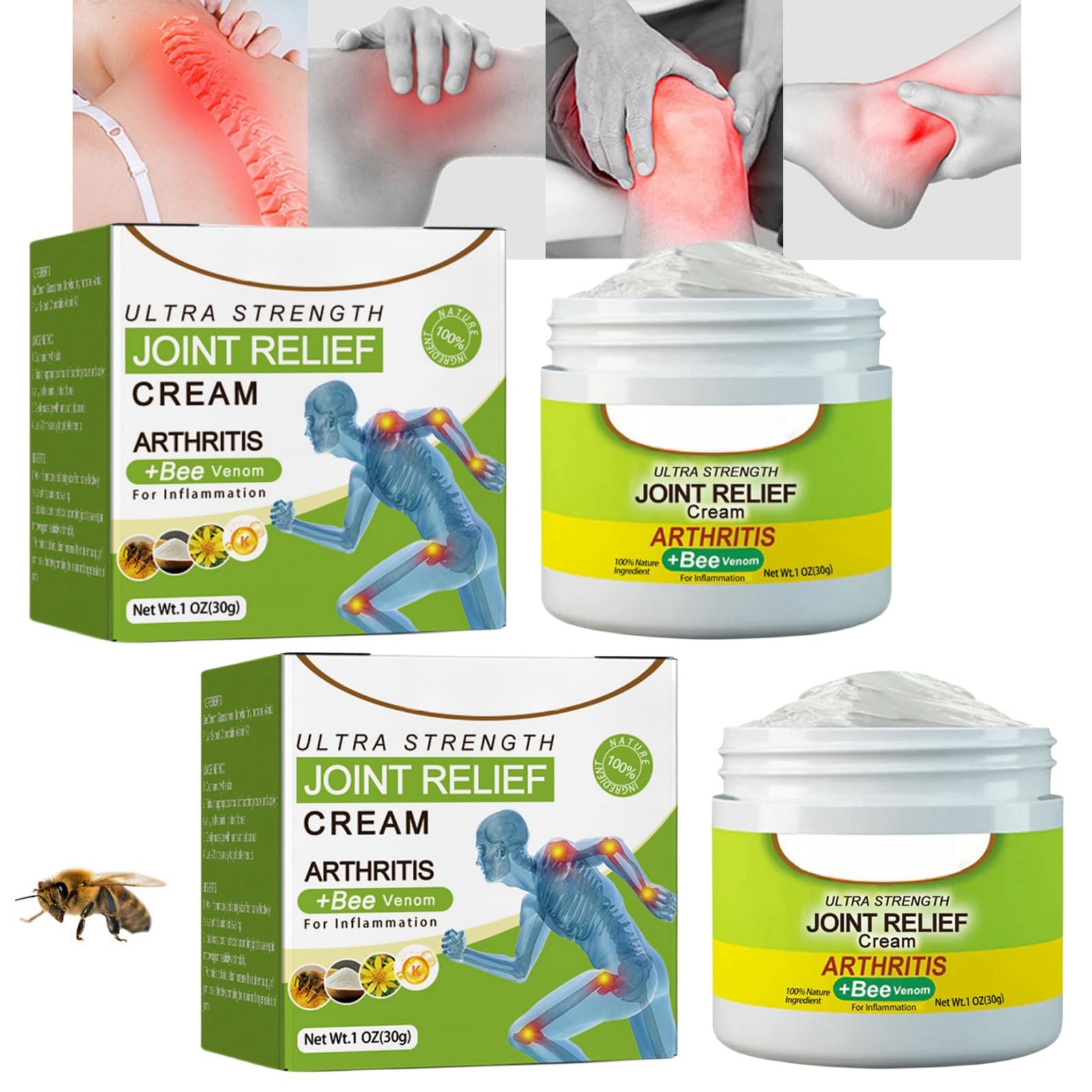 2PCS Bee Venom Joint and Bone Therapy Cream,Bee Venom Gel,Pain Relief Cream,Joint Pain Relief,Bee Venom Joint and Bone Care Cream,Muscle Pain Relief,Joint & Bone Cream,Bee Cream for Neck,Knee,Back