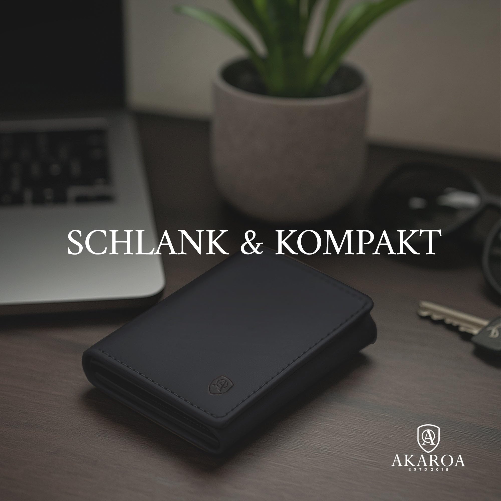 AKAROA – Trifold Geldbörse Herren echtes Rindsleder Henry – Portmonee Herren 7,5x9,5cm mit 10 Kartenfächern & Münzfach mit Reißverschluss – Geldbeutel im Hochformat mit RFID Schutz – Schwarz