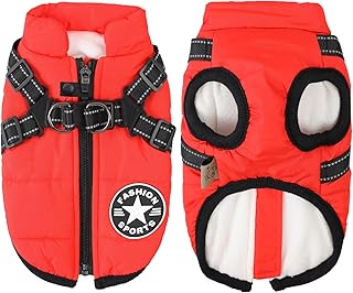 Aiboria Hundejacke Hundeweste Hundemantel Winddicht Jacken Warme Haustier Fleece Hundepullover Gepolsterte Weste mit Brustgurt Gurt Rot XXL product image
