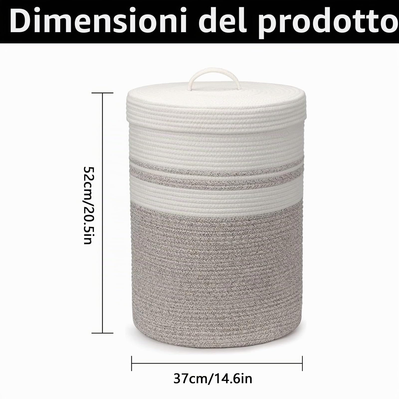 Cesto Portabiancheria, Cesto Biancheria con Coperchio Ceste Portabiancheria Cesto Panni Sporchi Portabiancheria Salvaspazio in Cotone, Pieghevole(60L 37x 52 cm)