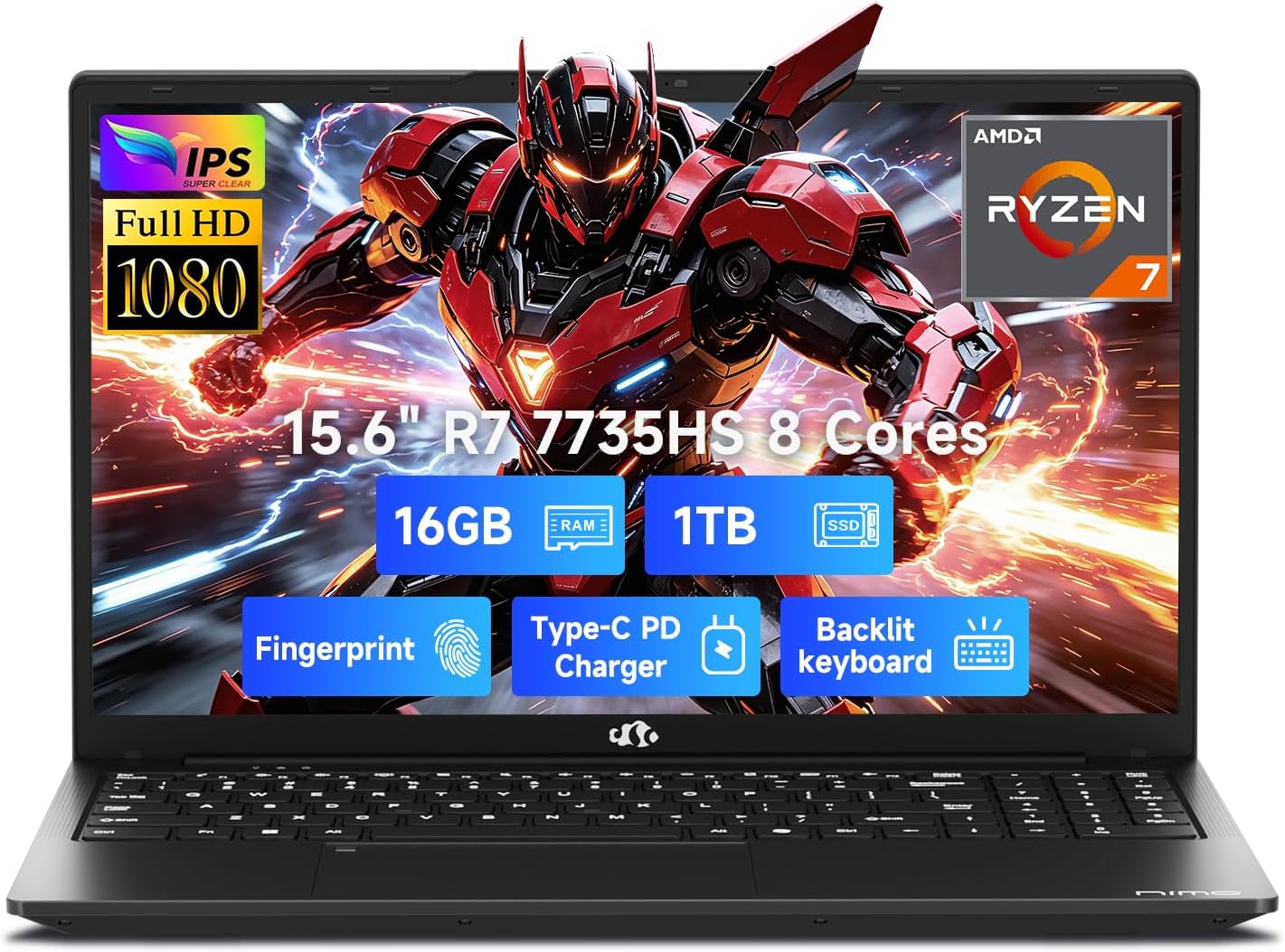  15.6" AI-Light-Gaming-Laptop AMD Ryzen 7 7735HS 16GB DDR5 1TB SSD