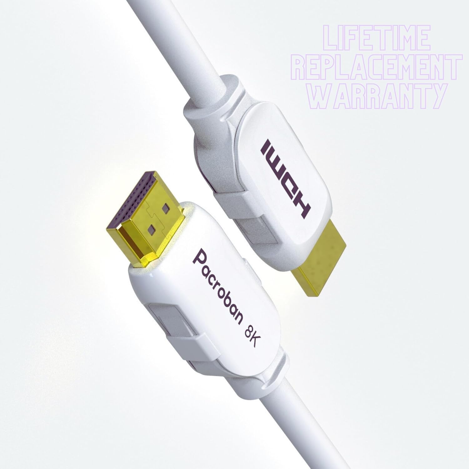 Pacroban 8K HDMI Cable (20ft) White,8K 60, 4K 120, and up to 10K Resolution, eARC,QFT, QMS, VRR,48Gbps Bandwidth, Dynamic HDR, HDCP 2.2 & 2.3, DTS:X, Dolby Atmos, Dynamic HDR, CL3 in-Wall Safe