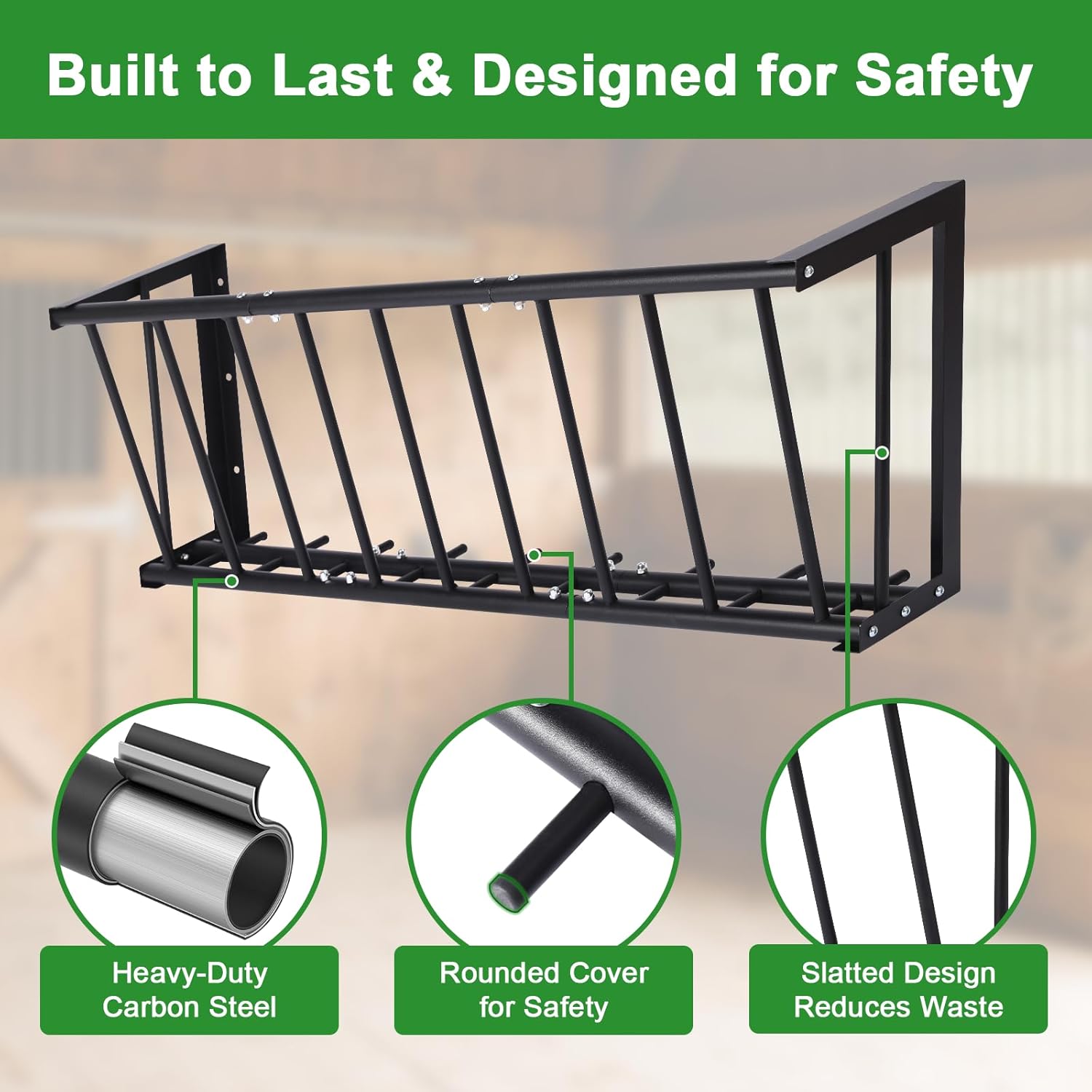 Wall Mount Hay Rack for Goats, Sheep, Horses – Heavy Duty 16 Gallon Livestock Hay Feeder, Hanging Blanket Holder with Rust Resistant Coating, Space Saving Farm Goat Feeder for Indoor, Outdoor Use