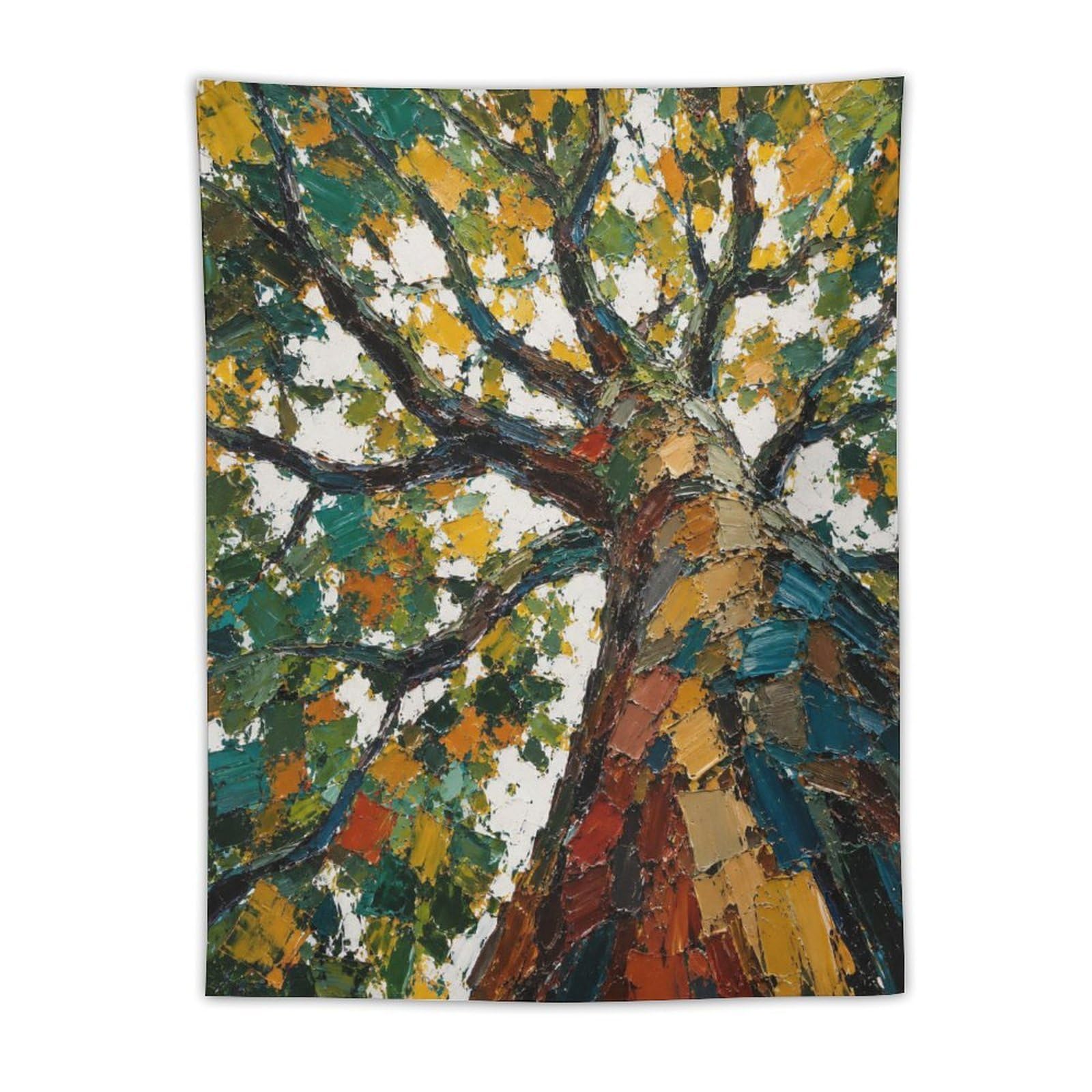 W7C8U2X3 Autumn Dot Tree Wall Tapestry, Impressionist Style, Pointillist
