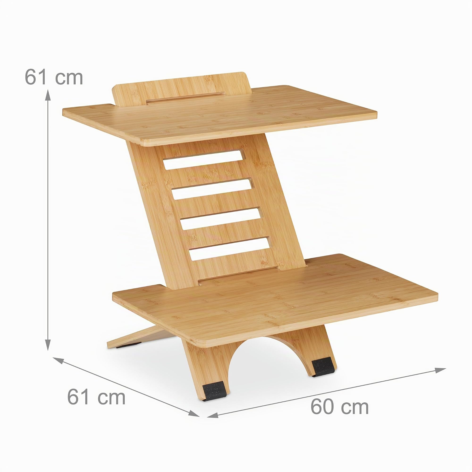 Relaxdays Supporto Pc da Scrivania, per Lavorare in Piedi, Leggio Laptop, 2 Ripiani, Altezza Regolabile, bambù, Naturale, 61 x 60 x 61 cm