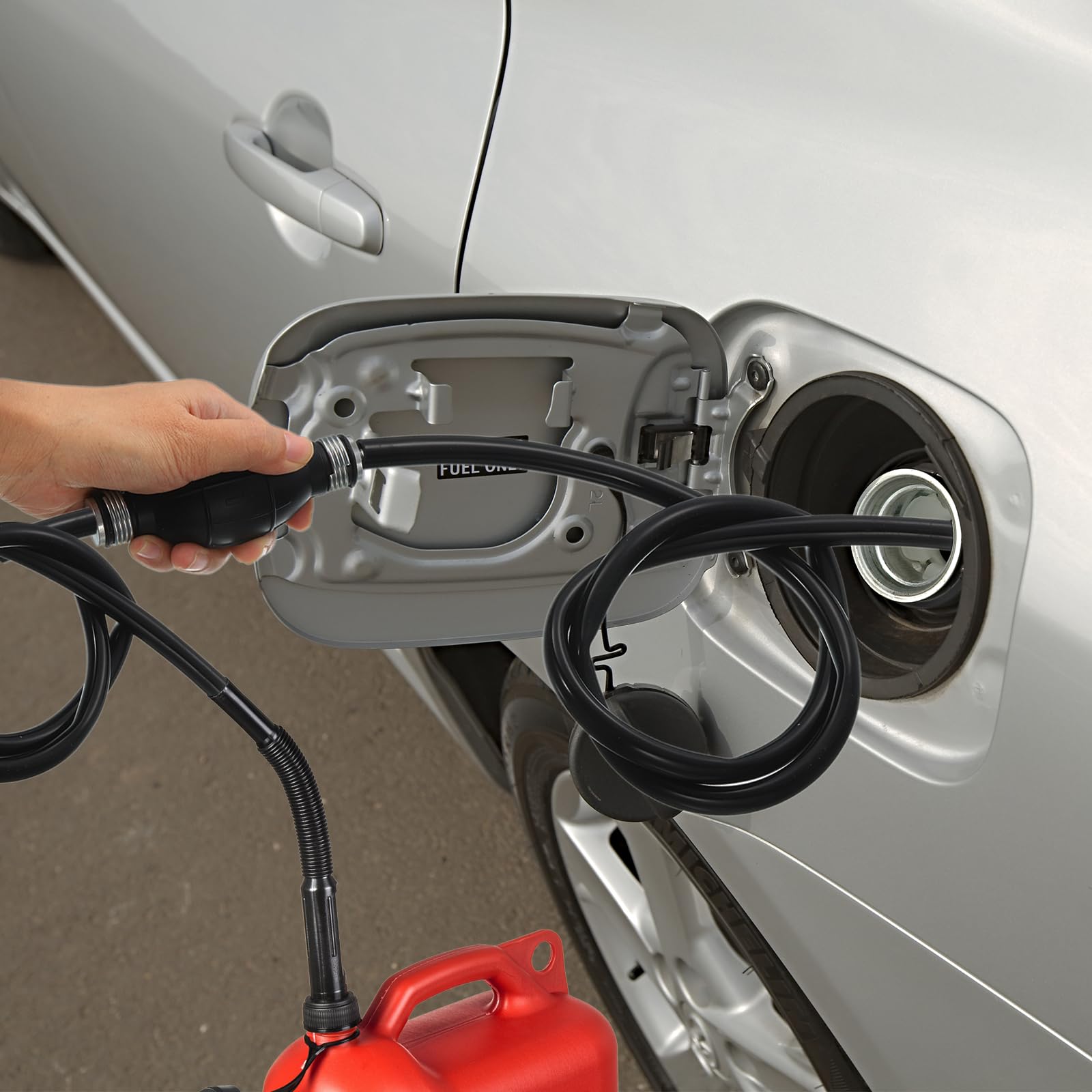 Pompe à Main Transfert Carburant 12mm (1/2) - Marque Uxcell - Neuf Sous Blister - Argenté