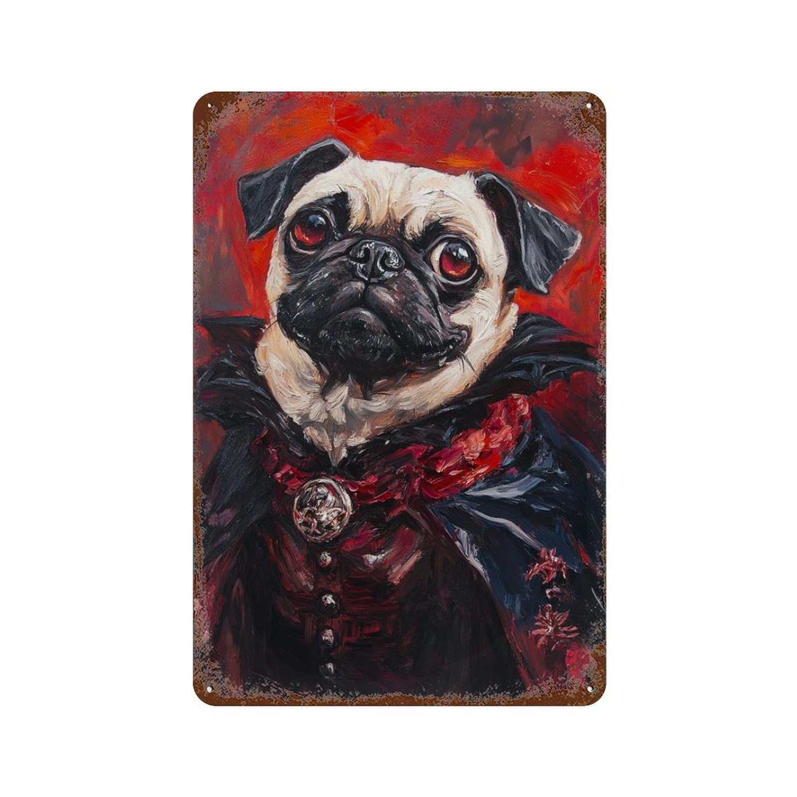 Retro Metal Sign with Vampire Pug Art Print Design 11.8"x7.9", for Shed, Workshop And Garage Wall Decor, Old School Wall Decor