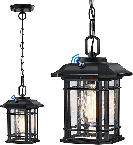 Miniatura 1 de Luces colgantes para exteriores para porche con sensor de atardecer a amanecer, faroles colgantes exteriores negros al aire libre, lámpara de techo
