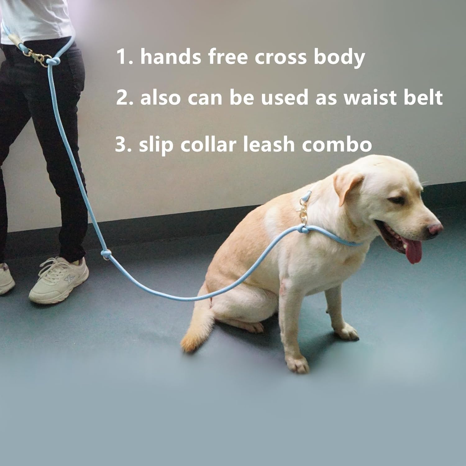 Multifunctional 8.5 ft Nylon Rope Hands Free Dog Leash for Running Small Medium Large Dogs, Waist Leash for Dog Walking, Adjustable Crossbody Over Shoulder Lead (Blue, 8.5FT x 10MM)