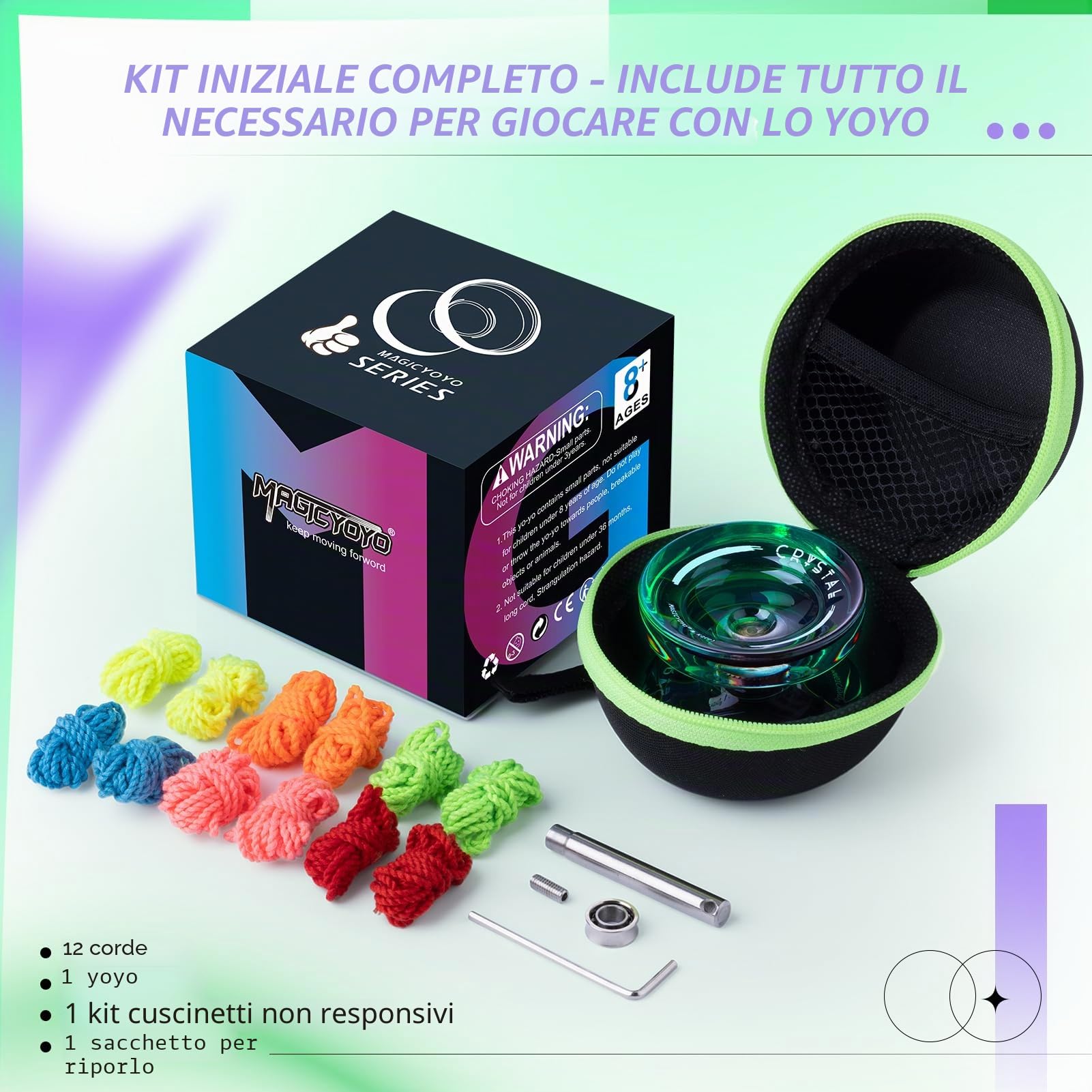 MAGICYOYO Crystal K2 Professional JoJo Con cuscinetti a sfera per bambini e principianti, trucchi reattivi e non reattivi con 12 corde e custodia