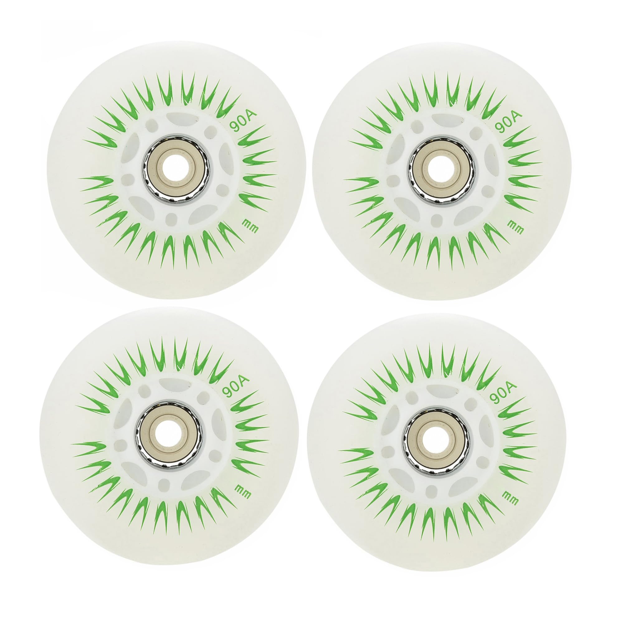 JCXYL EV 4 Packs Light Up Inline Skate Wheels, 60/62/ 64/68/ 70/72/ 76/80/ 90/ 110mm Luminous Flash Inline Roller Skate Replacement Wheel with Bearings,Green,62mm