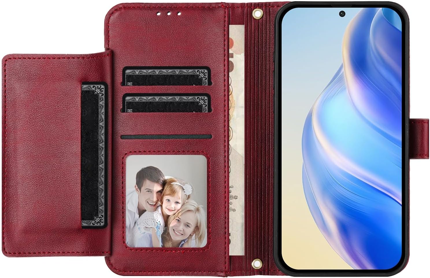 Compatible with Xiaomi Poco C75 / Poco M7 5G,Compatible with Redmi 14C (5G / 4G) / 14R / A4 Flip Kickstand PU Leather Zipper Wallet Magnetic Closure Phone Case Red