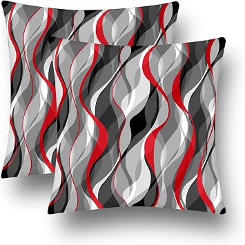 Black and Red Grey Throw Pillow Covers Set of 2 Modern Geometric Lines Cushion Covers for Living Room Sofa Accent Home Decor Abstract Art Decorative Pillowcases Outdoor Pillows Covers 18"x18" White