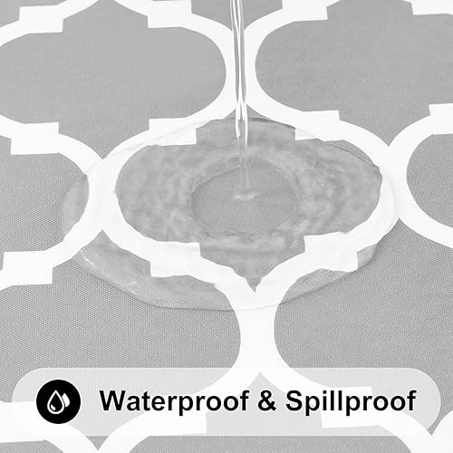 Miniatura 258 de Smiry - Mantel redondo de vinilo ajustable con bordes elásticos y parte trasera de franela, mantel de vinilo impermeable, lavable, diseño enrejado